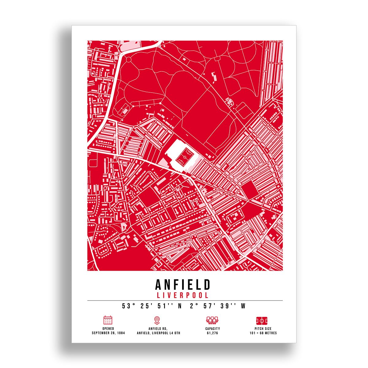 Anfield Stadium Map Minimalist A4/A3 Poster Photo Print Framed Gift Liverpool (A4 Poster Only)