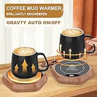 Vista 3 de Calentador de tazas de café para escritorio - Calentador de bebidas de madera con apagado automático para leche, té, agua, cacao - Placa inteligente