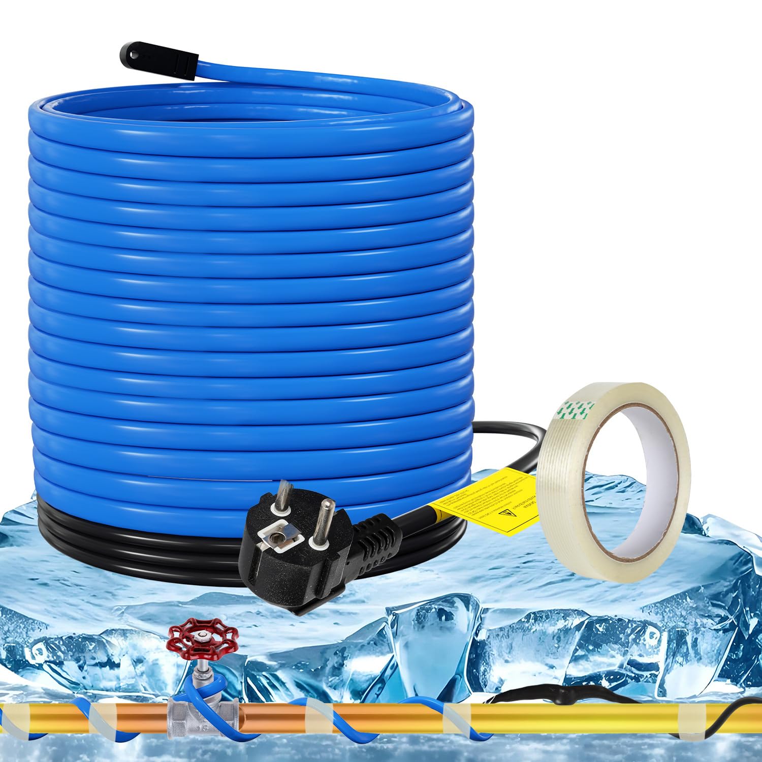 Cavo riscaldante antigelo con termostato da 2 m e nastro adesivo da 10 m, 68 W 230 V, cavo riscaldante con protezione IP68 17 W/m con interruttore automatico, nastro riscaldante per