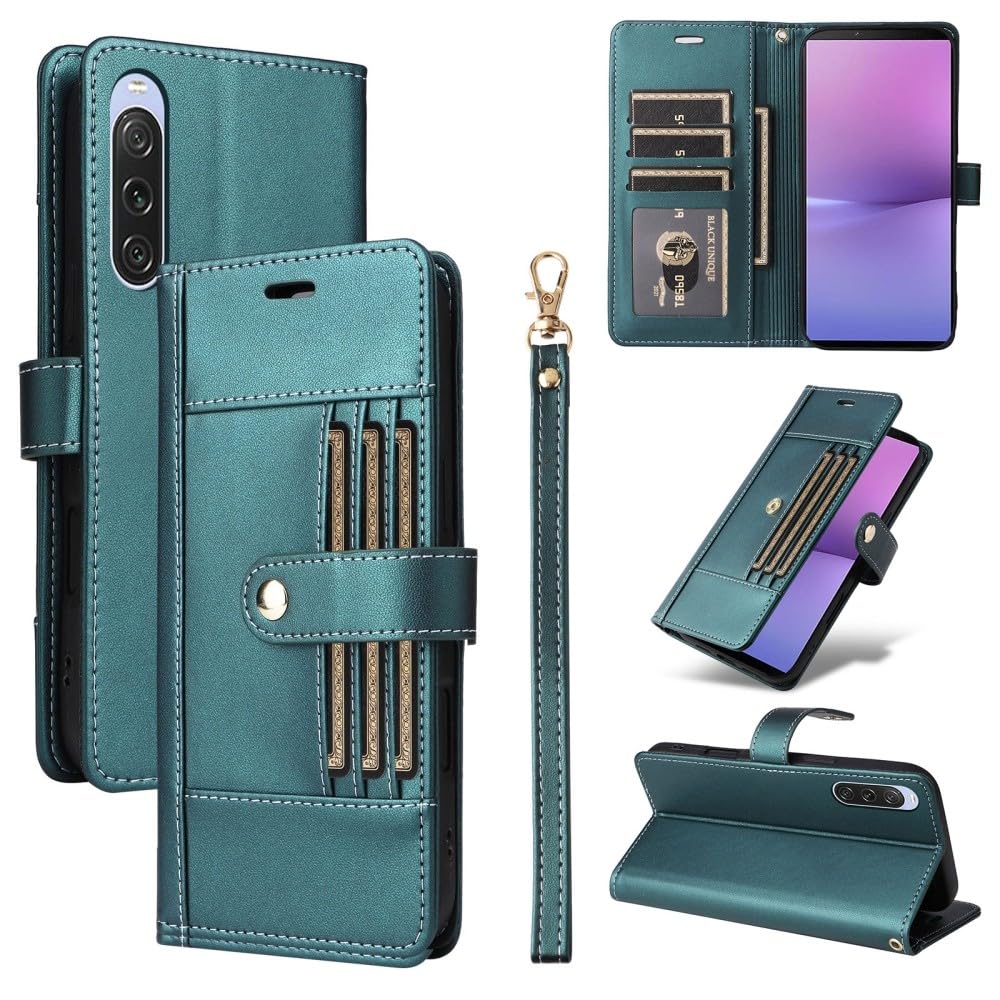 Generic Étui compatible avec Sony Xperia 5 IV (couleur : vert) Portefeuille en cuir à rabat avec fentes pour cartes