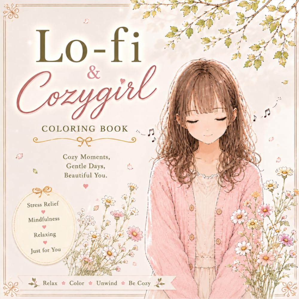 Lo-fi & Cozy Girl Coloring Book: 40 Cozy Girl Coloring Pages for Adults Simple & Relaxing Designs for Stress Relief & Quiet Moments