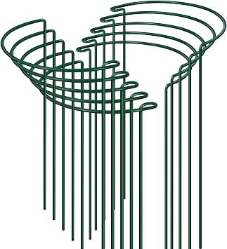 Plant Support Stakes, 10pcs Metal Garden Plant Stakes, Half Round Plant Support Ring Cage for Indoor and Outdoor Plants - 20cm x 35cm