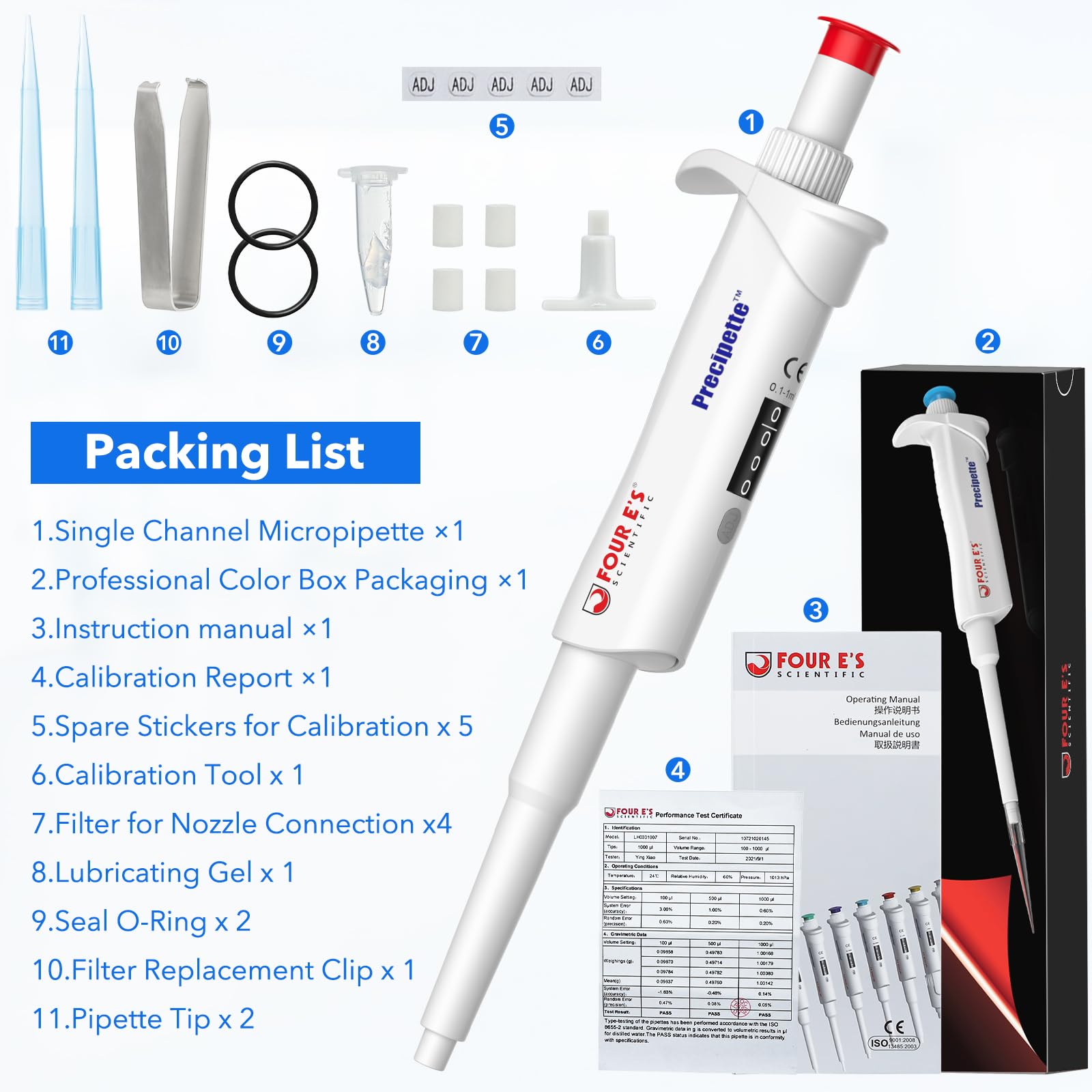 Pipetta 0,1-1 ml Micropipetta Lab Singolo Canale Pipetta Alta Precisione Micro Pipette Regolabile Volume Pipetta con Porzione Inferiore Autoclavabile