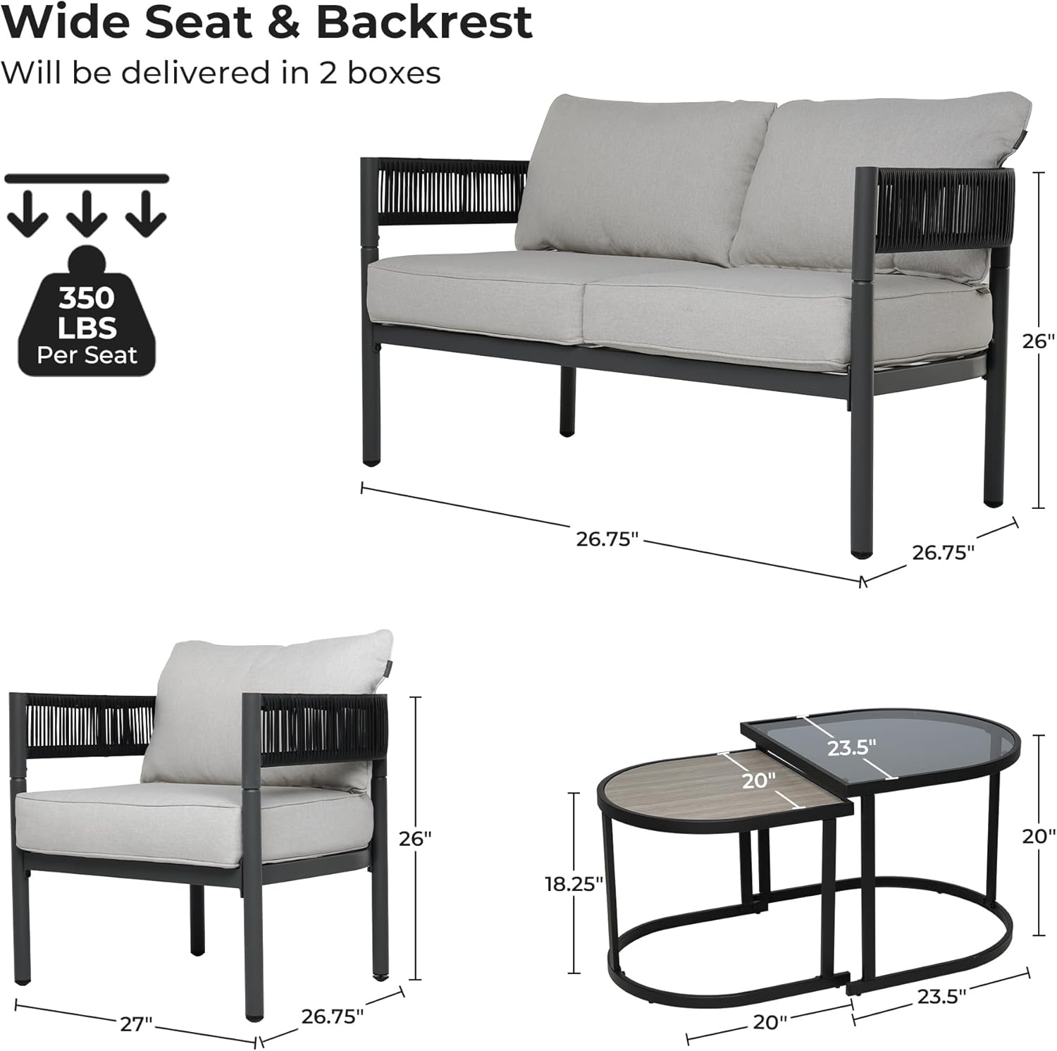 Grand patio 5-Piece Outdoor Furniture Set, 4 Seats Wicker Sofa Conversation Set with Thick Cushions and Coffee Table, for Backyard, Balcony, Garden (Beige)