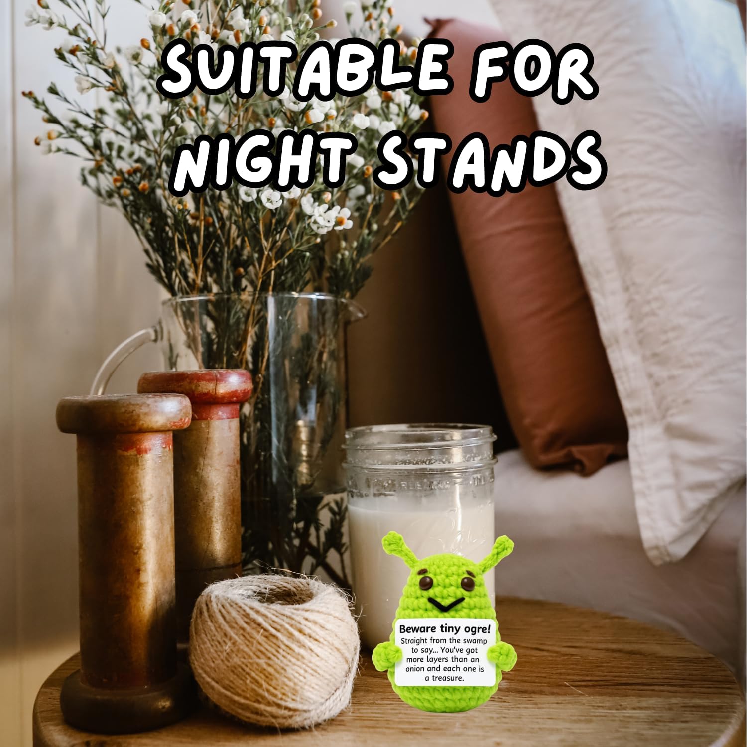 M.O.Q. Handcrafted Inspirational Green Ogre Crochet Doll Stocking Stuffer Dirty Santa White Elephant Birthday Gifts for Women Men Him Her - Positive Emotional Support Small Funny Cute Crochet Potato