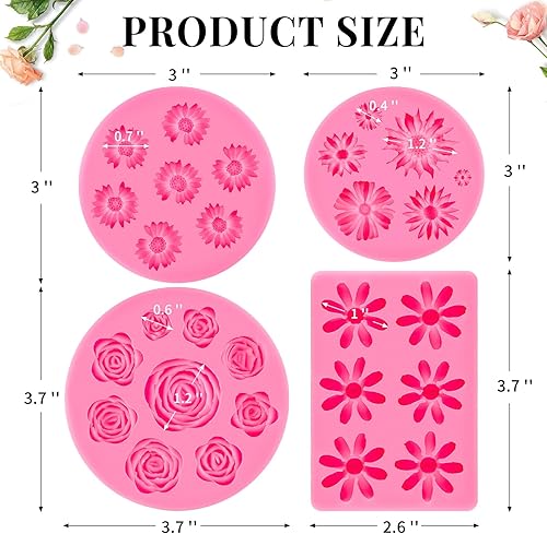 Miniatura 2 de 4 moldes de silicona para fondant de flores, margaritas, rosas, chocolates, dulces, para decoración de cupcakes, decoración de tartas y manualidades