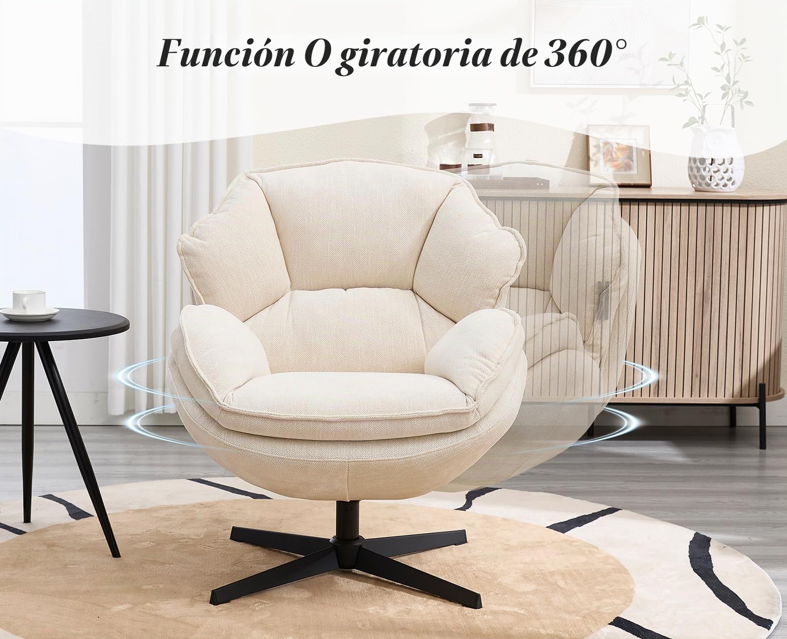 chairus Sillón de Salón Giratorio Silla de Lectura Modena con Respaldo Doble, Sillón Dormitorio Tapizado de Chenilla Butaca Ocio Diseño para Hogar/Habitación, Blanco