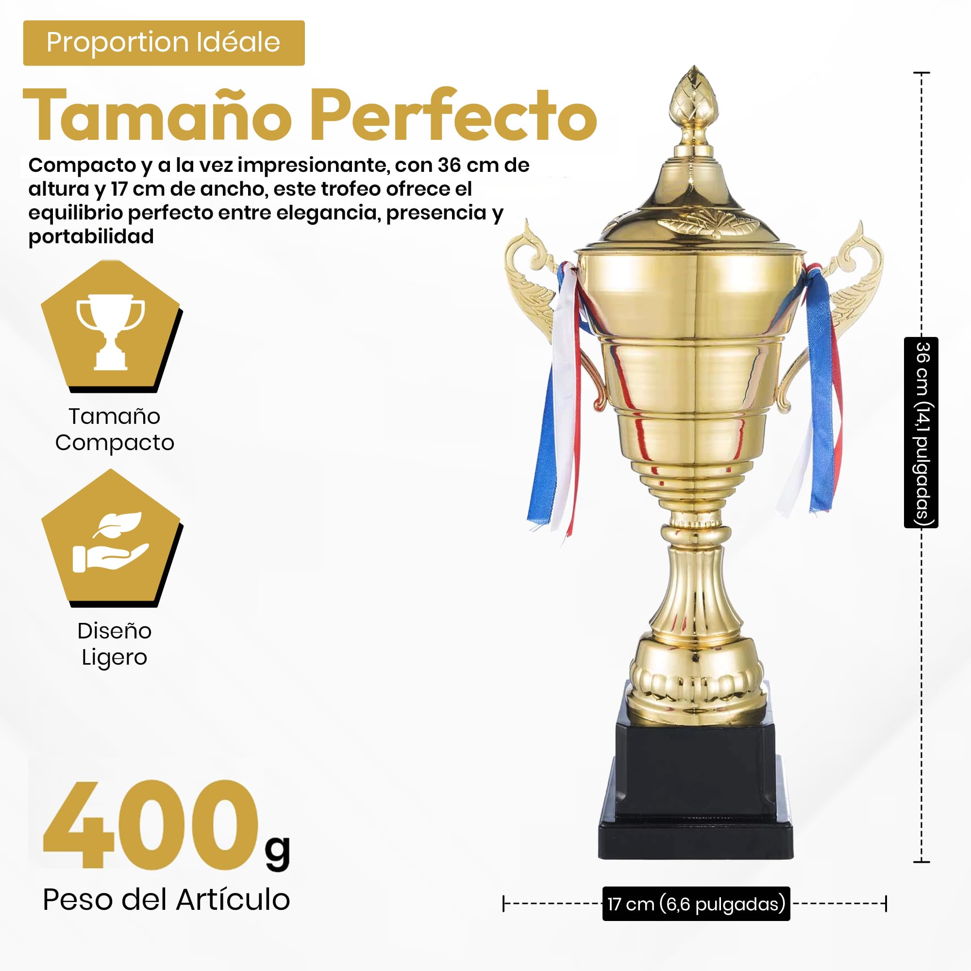 Copa de Oro XXL Taza de Ganador con Tapa 36 cm Trofeo Personalizable