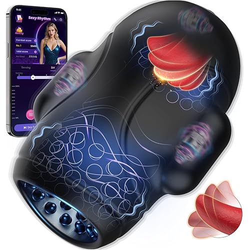 Male Sex Toys for Men Glans Vibrator - baiwatt Male Maturbator with 10 Licking Vibrating Modes & 3 Motors Stroker & Smart AI Sync App for 360° Pocket Pussy Wrap, Adult Sex Toy for Men S&M Floggers