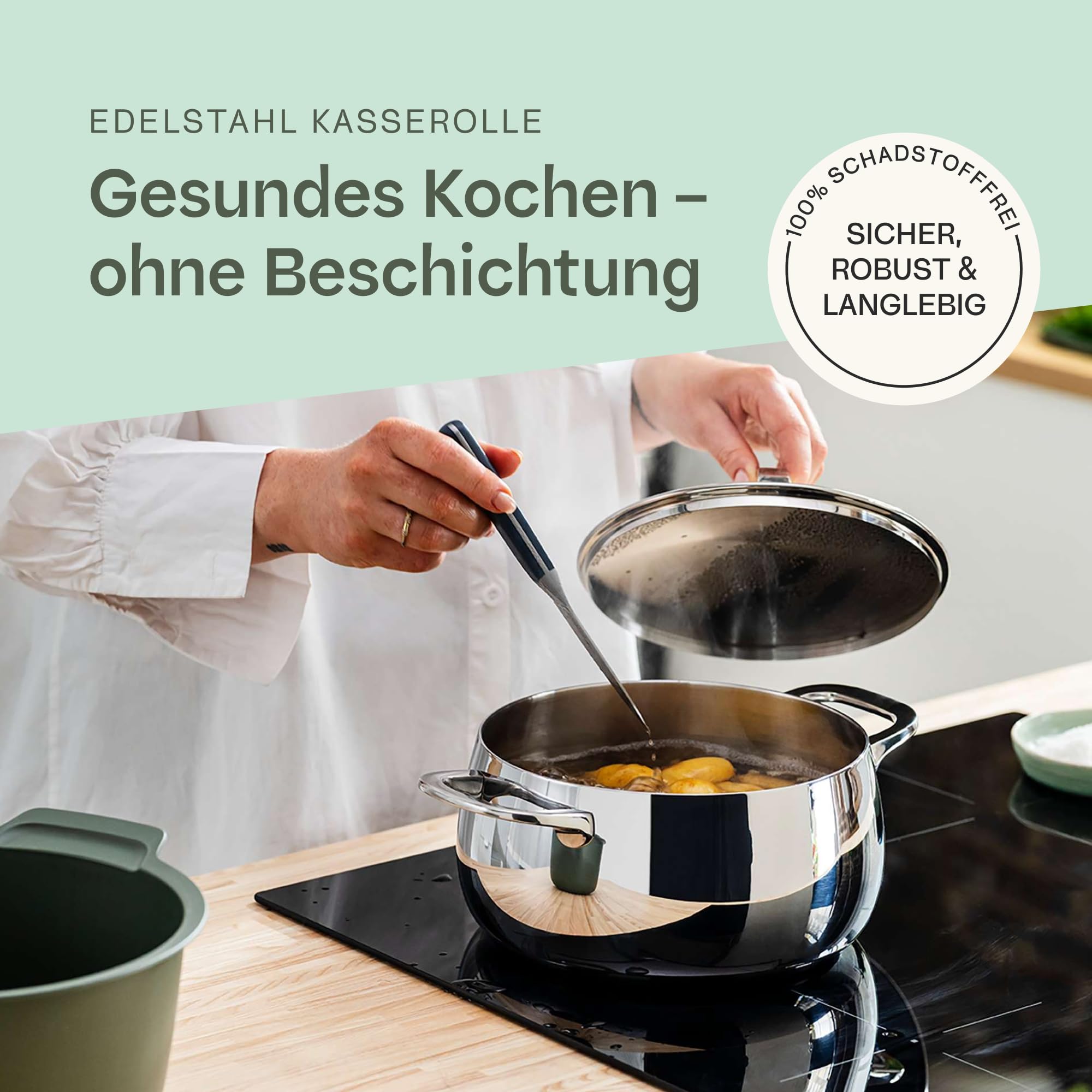 BergHOFF Home Kochtopf klein (18cm)– Edelstahl Topf mit Deckel – Kochtopf für alle Herdarten inkl. Induktion – Schmortopf - spülmaschinengeeignet & Ofenfest