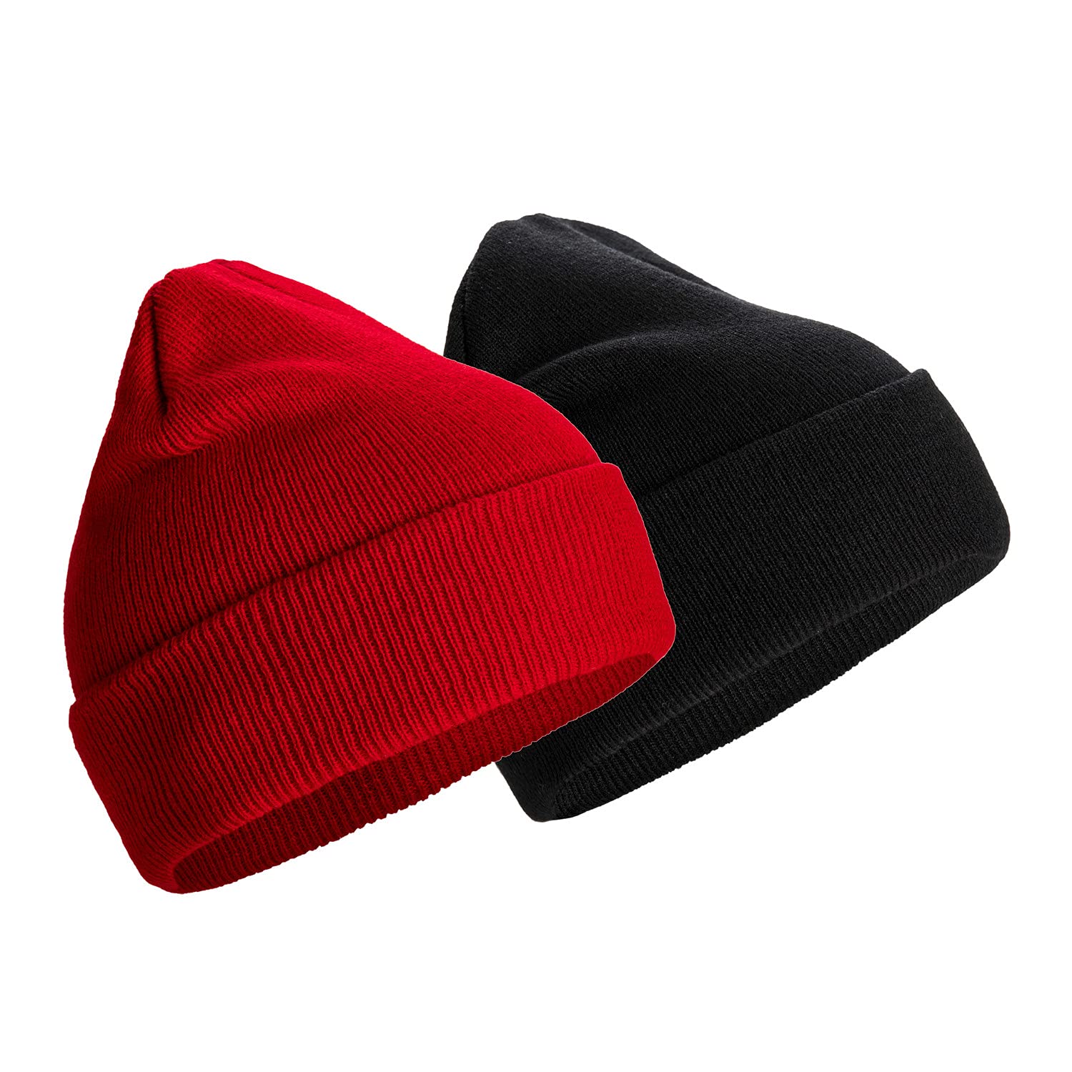 SAFERIN 1 & 2 Packs Unisex Beanie Hat for Men and Women Warm Elasticity Knit Winter Ski Cuffed Plain Hats Cap