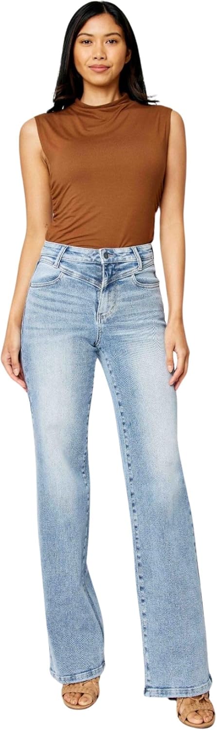 Judy Blue Women's High Waist Front Yoke Retro Wide Leg Jeans