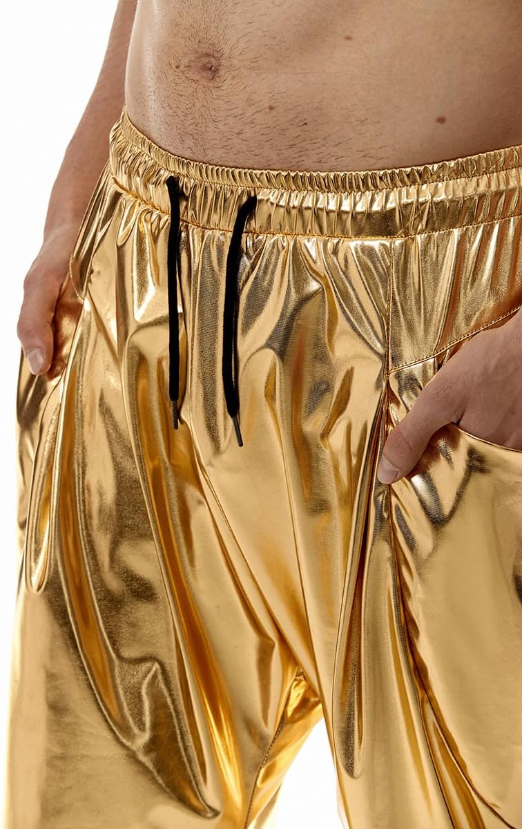 GRAJTCIN Mens Metallic Disco Pants - 70s/80s Sequin Drawstring Waist Party Club Rave Shiny Jogger - Image 8
