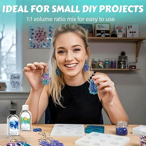 Miniatura 4 de Suzzam Resina epoxi de 8 onzas, sin amarillamiento y sin burbujas, relación de mezcla 11, resina transparente de 2 partes para fabricación de joyas,