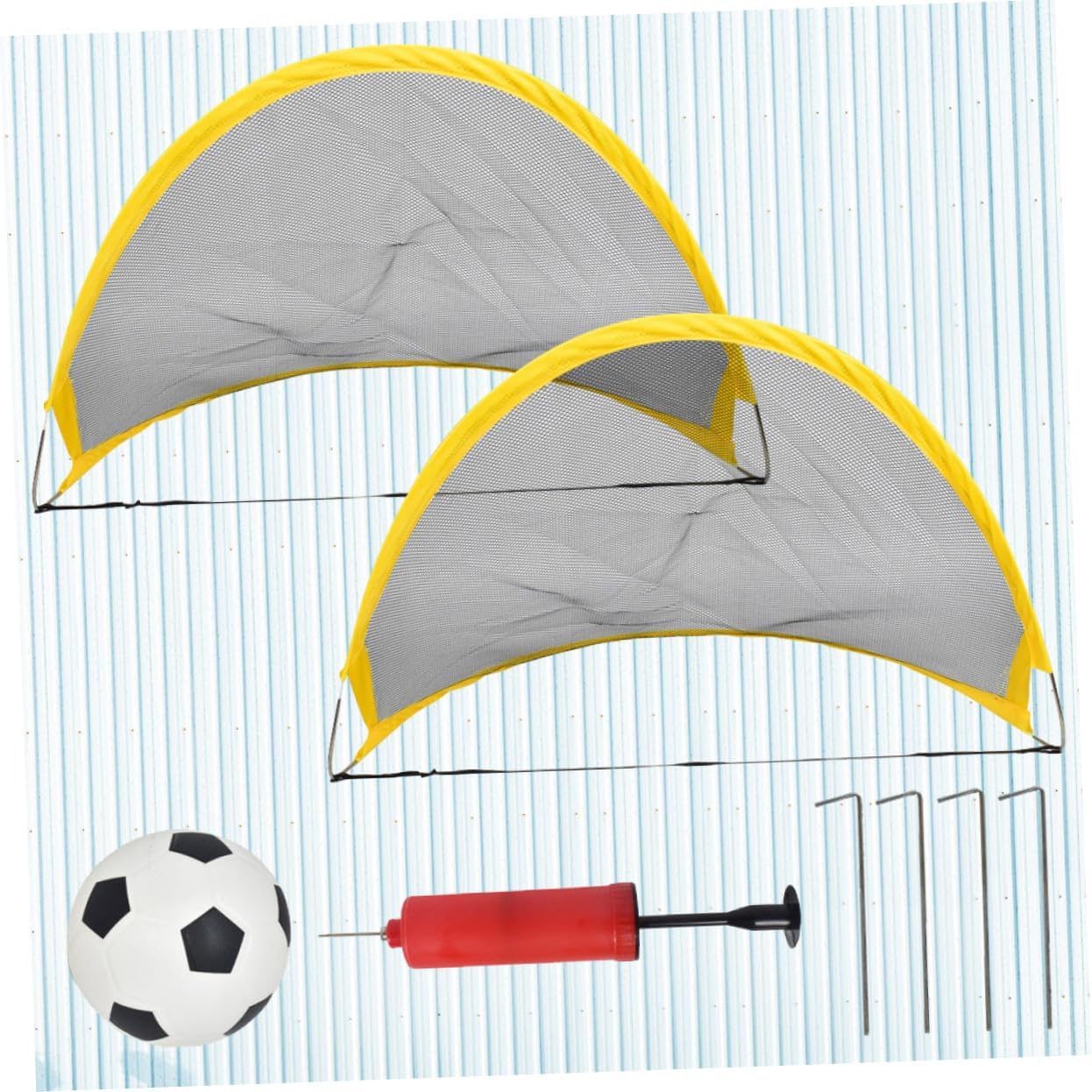 2 Pcs Mini Football Goal Set Popup Soccer Nets with Inflatable Ball Pump and Iron Stakes for Outdoor Training and Backyard Play Foldable Football Goal Post