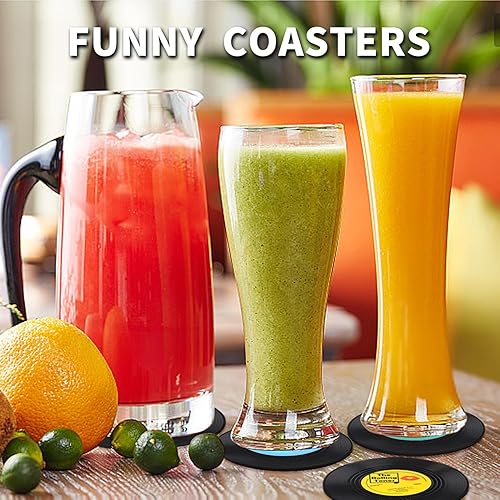Miniatura 7 de Divertidos posavasos retro de discos para bebidas con soporte para reproductor de vinilo para amantes de la música, juego de 6 posavasos de