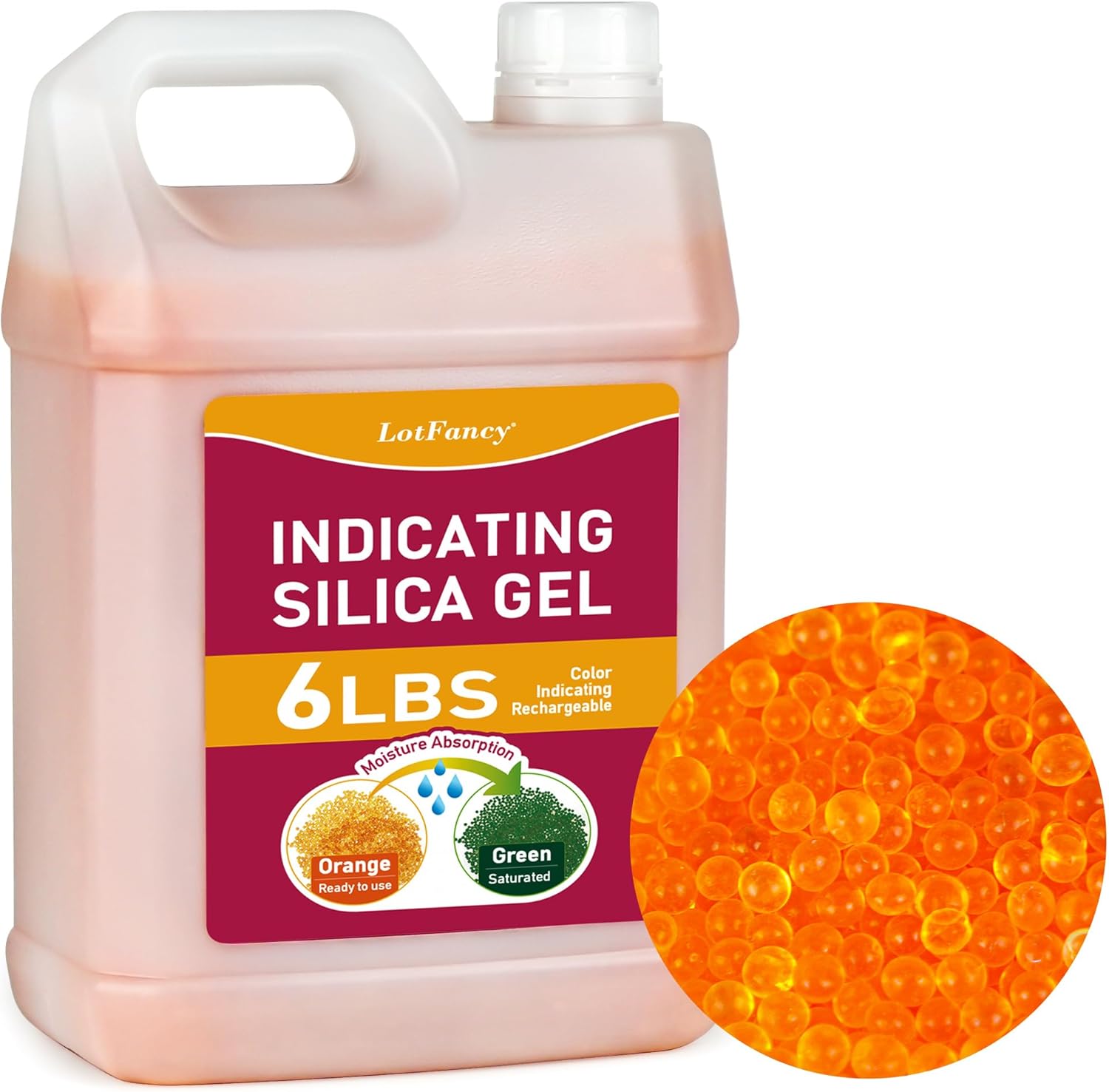 LotFancy 6 LBS Orange Indicating Silica Gel Beads Desiccants (Industry Standard 3-5 mm), Rechargeable Silica Beads for 3D Printer Filament AMS (Orange to Green)