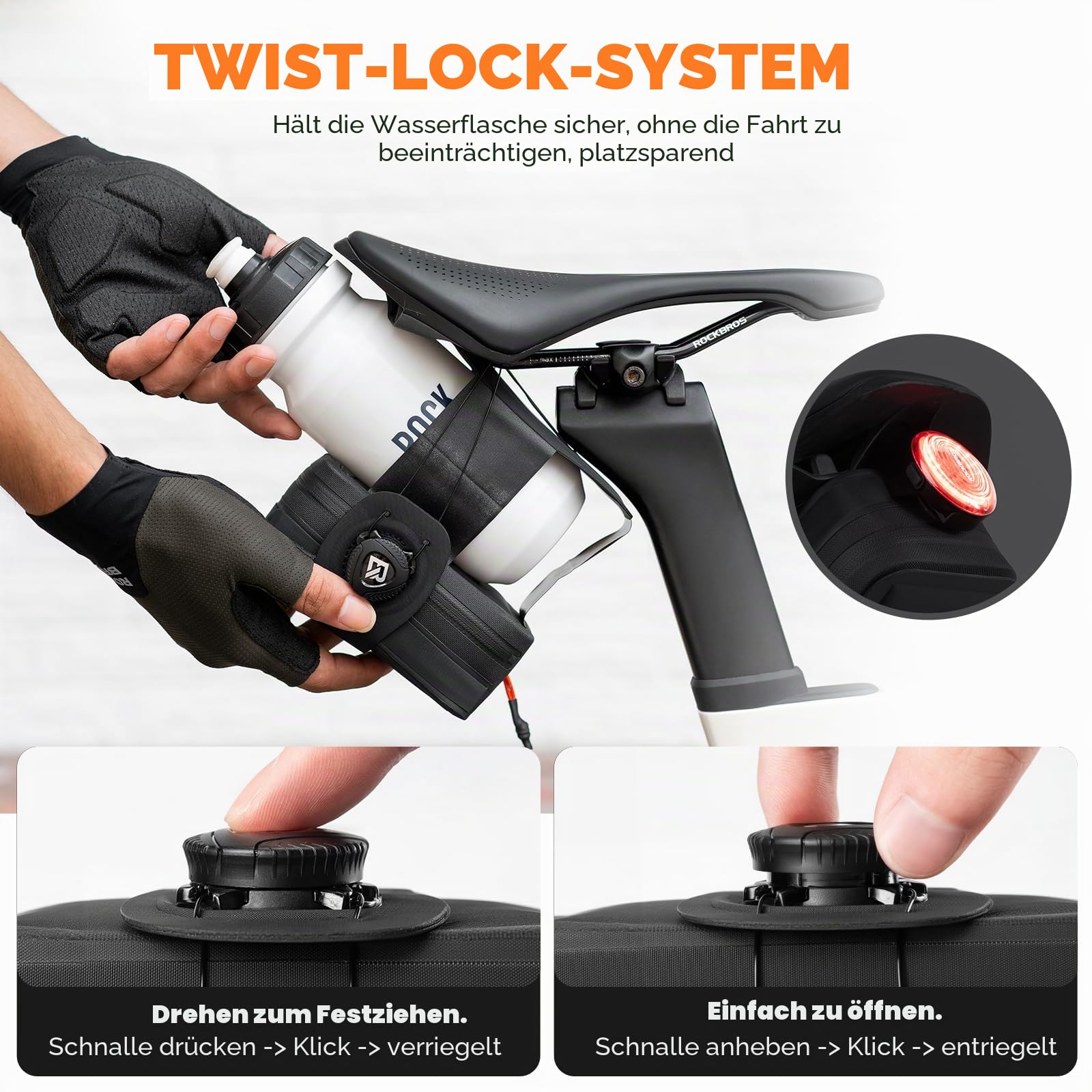 ROCKBROS Fahrrad Satteltasche Drehknopf Verstellsystem Wasserdichtes