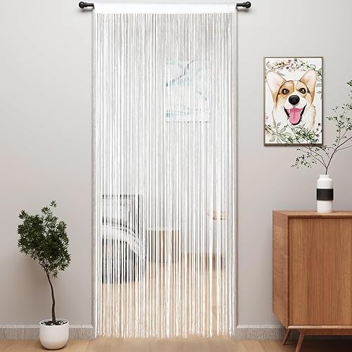 YIIBAII Cortinas con flecos para puerta, cortinas para puerta, ventana, habitación, sala de estar (39 x 79 pulgadas, blanco)