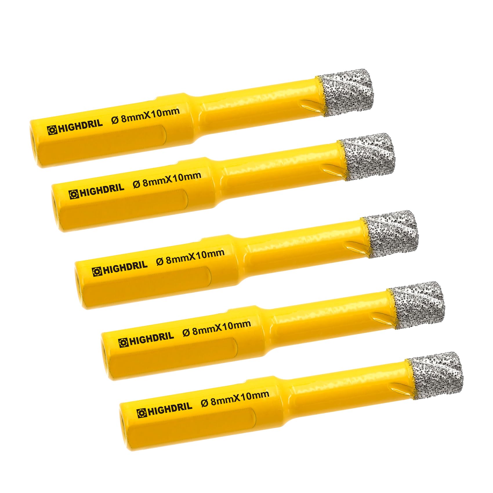 Dry Diamond Core Drill Bit,HIGHDRIL 5Pcs Diameter 8mm 5/16" with Triangle Shank Vacuum Brazed Hole Saw for Concrete Granite Marble Glass Porcelain