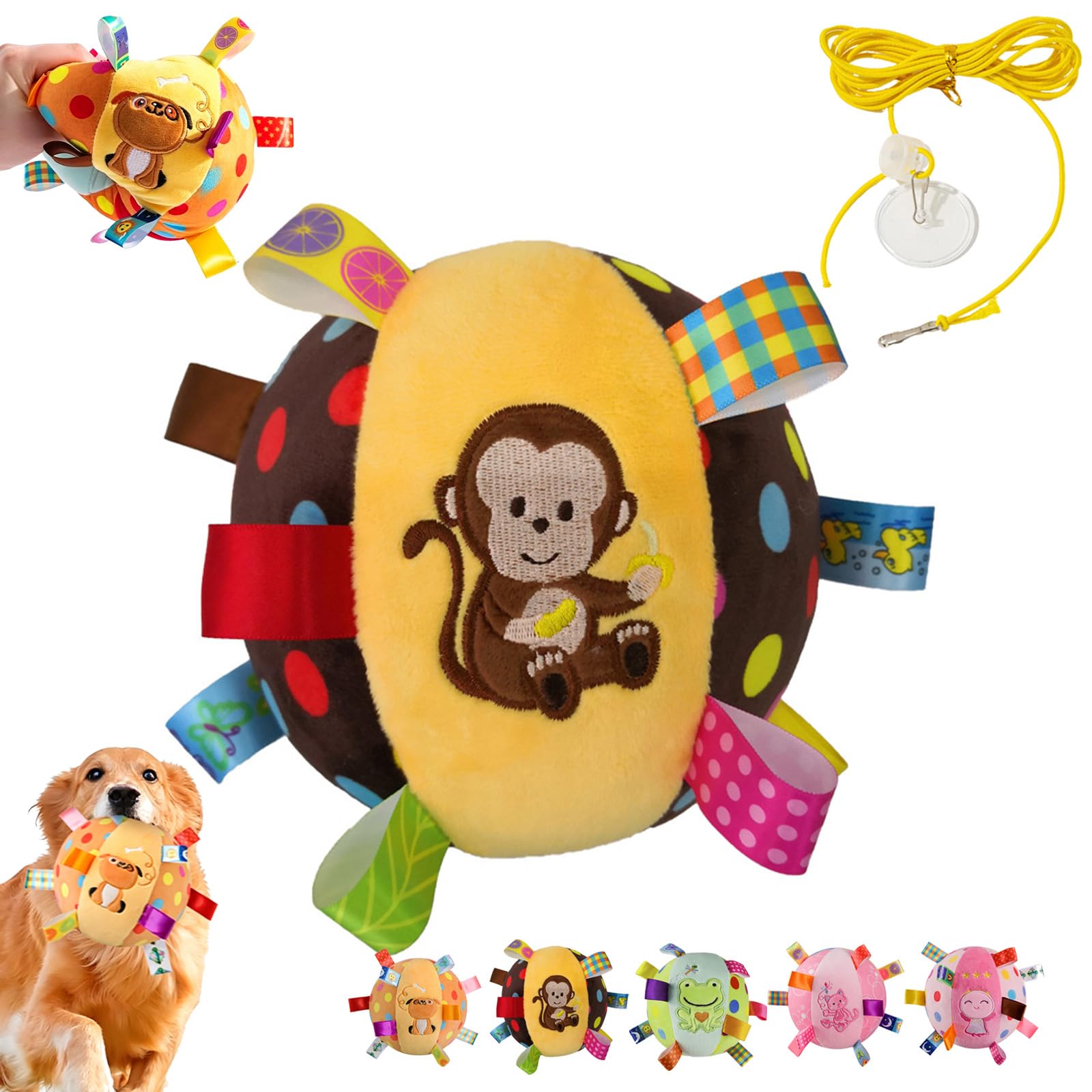 Colorful Squeaky Hanging Dog Training Toy, 6-Inch Squeaky Hanging Dog Toy, Soft Stuffed Ball with Cotton Material, Built-in Bell, Interactive Tug Chew Toys for Small Medium Dogs Indoor Play (B-1) — image 1