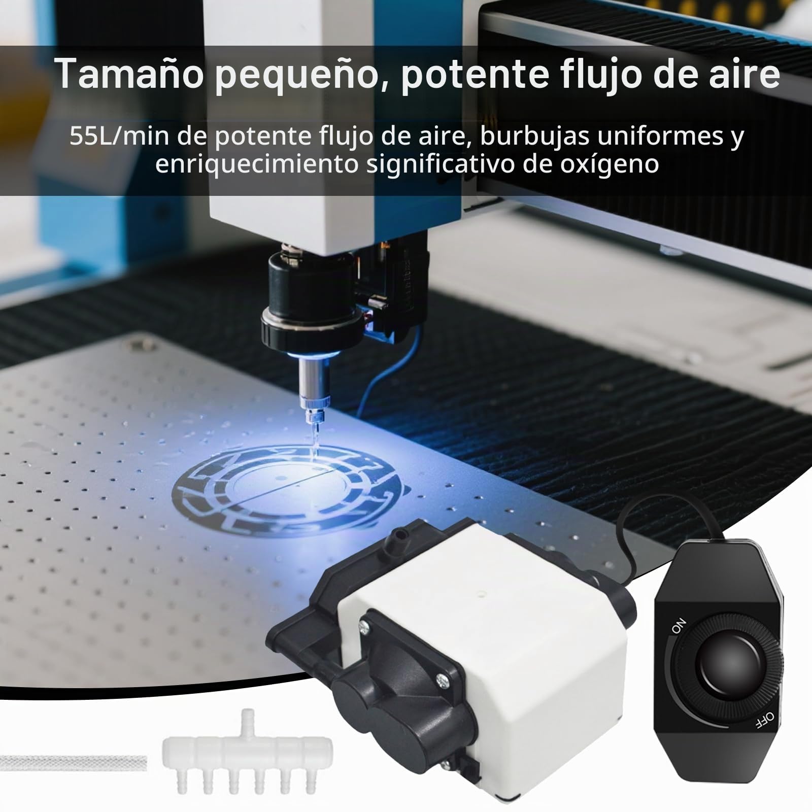 Air Assist, Bomba de Aire Láser para Cortadoras y Grabadoras Láser Flujo de Aire Ajustable 55L/min 220V 25W para Cortadora Láser Grabado Láser Bajo Nivel de Ruido