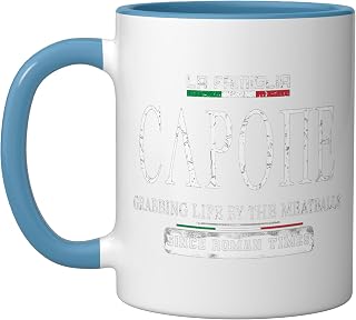 Italia La Famiglia Capone Grabbing Life By The Meatballs Ceramic Mug, Blue/White
