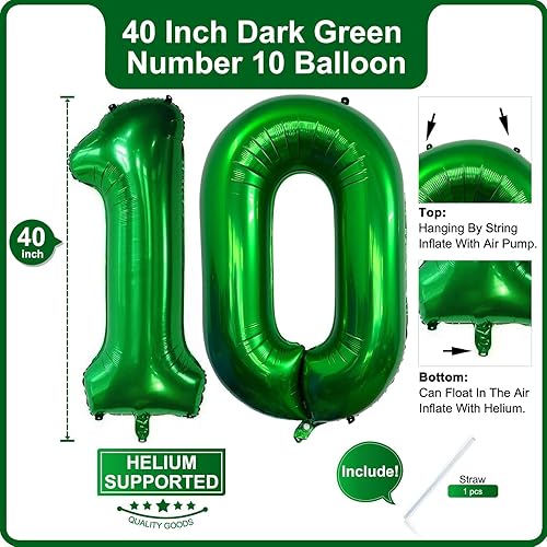 Miniatura 2 de Lovoir Globo verde oscuro de 40 pulgadas con números de 10 dígitos gigantes, helio verde oscuro para decoración de celebración de fiesta de