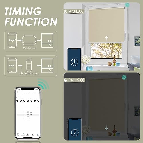 Miniatura 4 de Allesin Persianas enrollables motorizadas funcionan con Alexa para ventana, persianas inteligentes 100% opacas inalámbricas con control remoto,