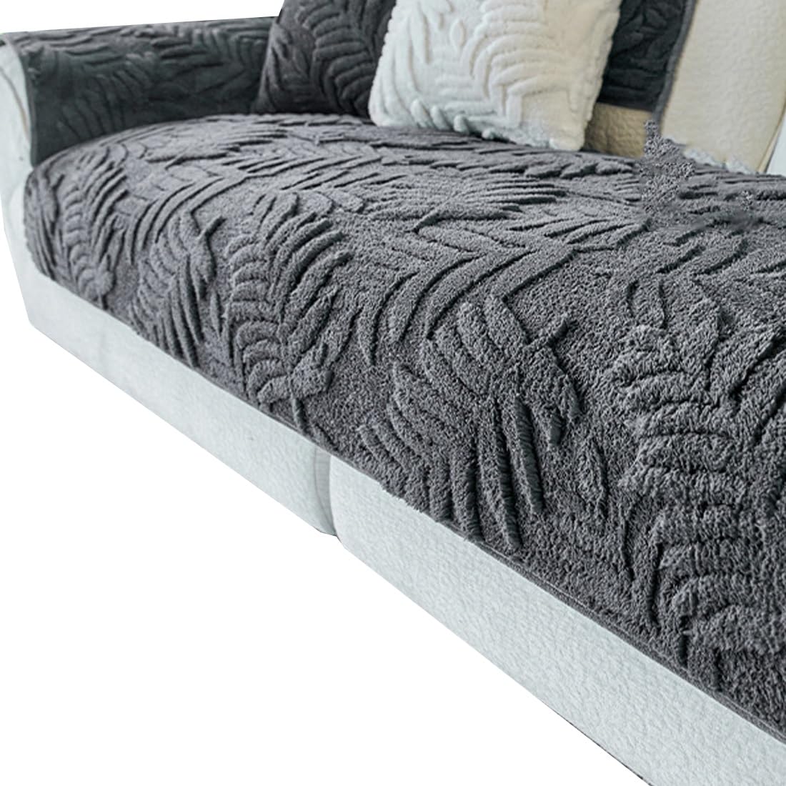 Housse de canapé gris 70x210cm lavable à motif feuilles 1 pièce pour salon