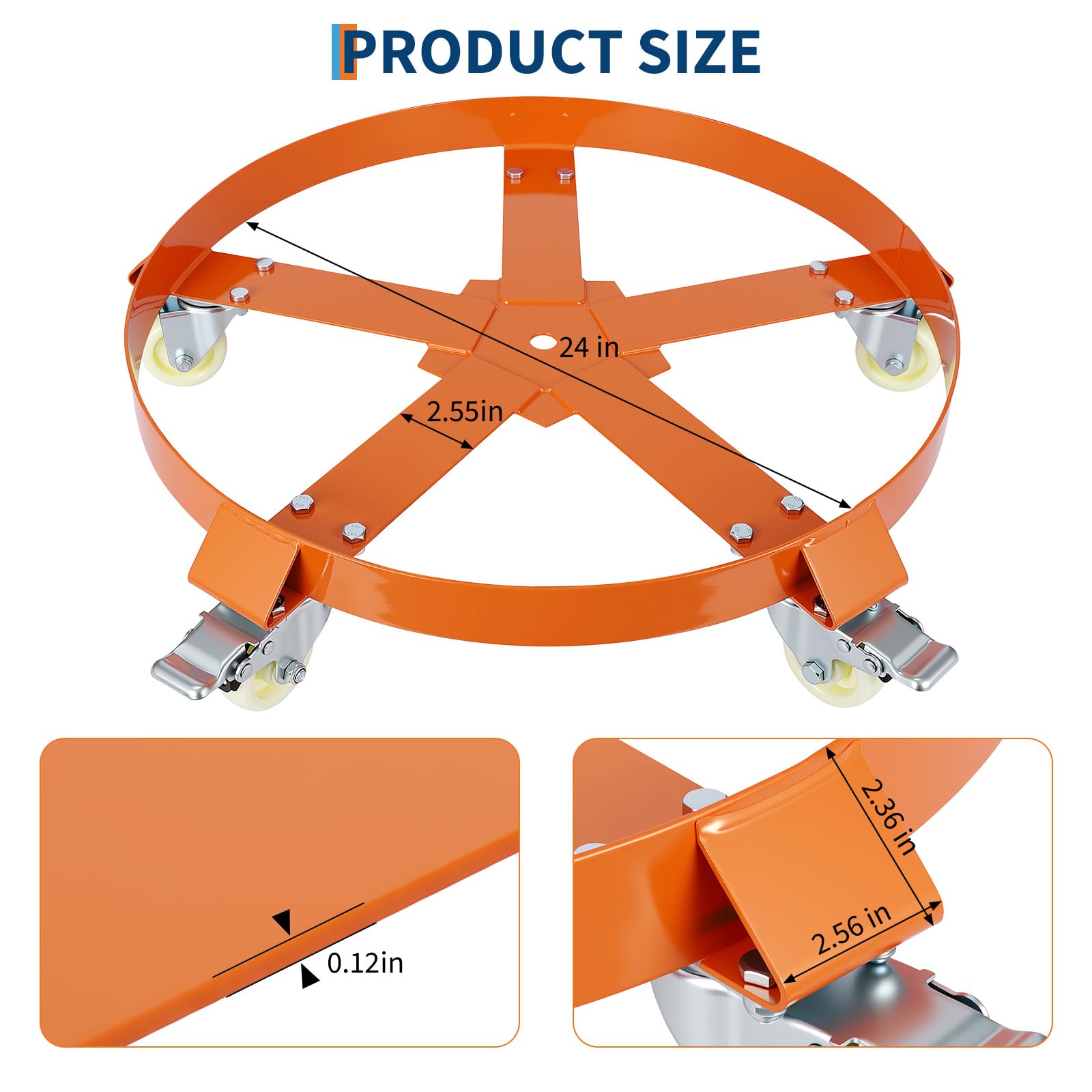 Garvee Fassroller,Rundes Rollbrett Aus Metall ø 64 cm,190L Transportroller Bis 1000 Lbs,Schwerlastroller Für Fässer,Pflanzenkübel,Blumentöpfe,Sonnenschirme Und Eimer,Mit 5 Universalrädern,Orange