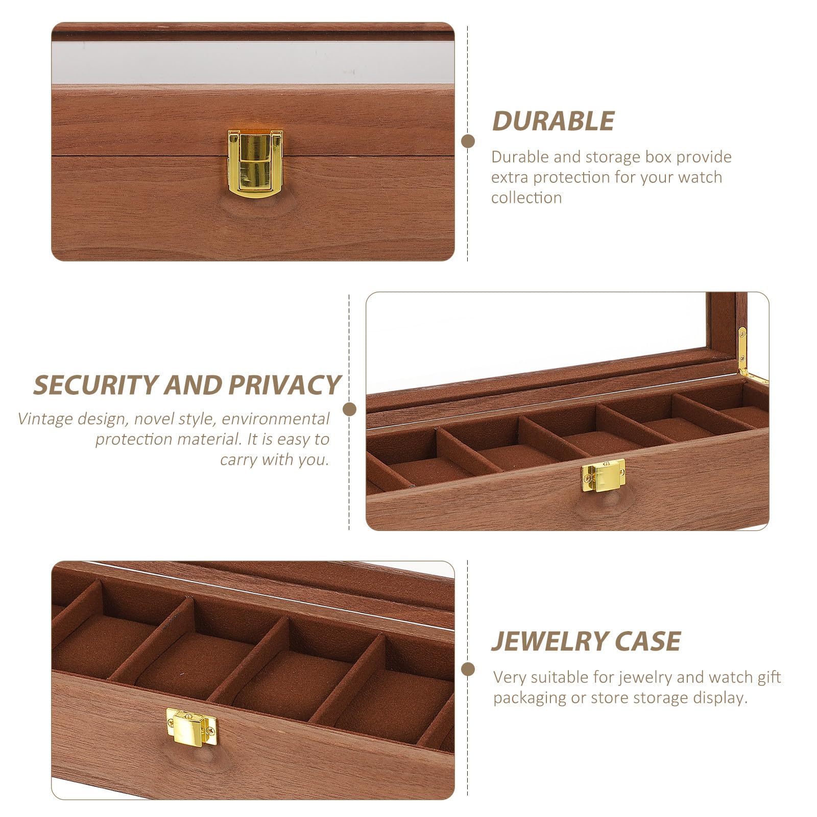 EXCEART Legno Scatola Porta Orologi Vintage Uomo 6 Scomparti