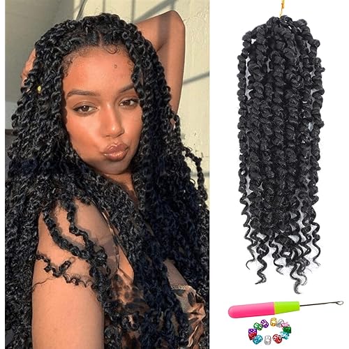 Passion Twist Hair - 8 Packs 18 Inch Passion Twist Crochet Hair For Black Women, Crochet Pretwisted Curly Hair Passion Twists Synthetic Braiding Hair Extensions (18 Inch 8 Packs, 1B)
