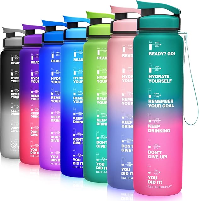 Niggeey 1Litre Motivational Water Bottle with Time Marker, 1000ml Sports Water Bottle BPA Free Leak-Proof Durable Drink Bottle for Fitness Gym Camping Outdoor Office