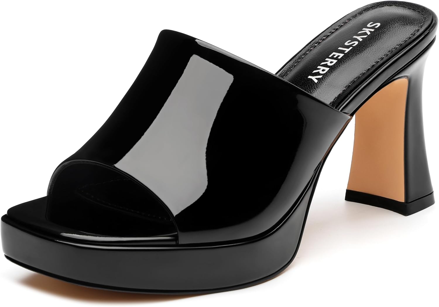 SKYSTERRY Women’s Platform Heeled Mules High Chunky Block Heeled Sandals Square Open Toe Slip On Heels Comfortable Wedding Party Prom Summer Heeled Slides 3.2 Inch