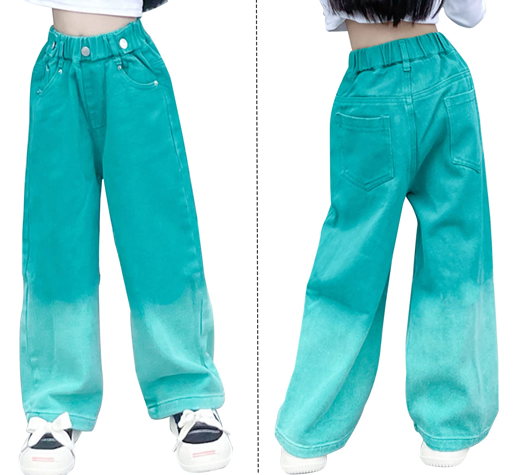 SEAUR Jeans da Bambina e Ragazza, Pantaloni in Denim Larghi, Elasticizzati, con Elastico in Vita, per Bambini, 116-170 - 5-15 Anni