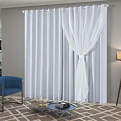 Cortina Sala Quarto Blecaute com Linho Bordado 2,80m Larg x 2,50m Alt, Forro em PVC Blackout 100% c/Abraçadeiras Inovi - Branco