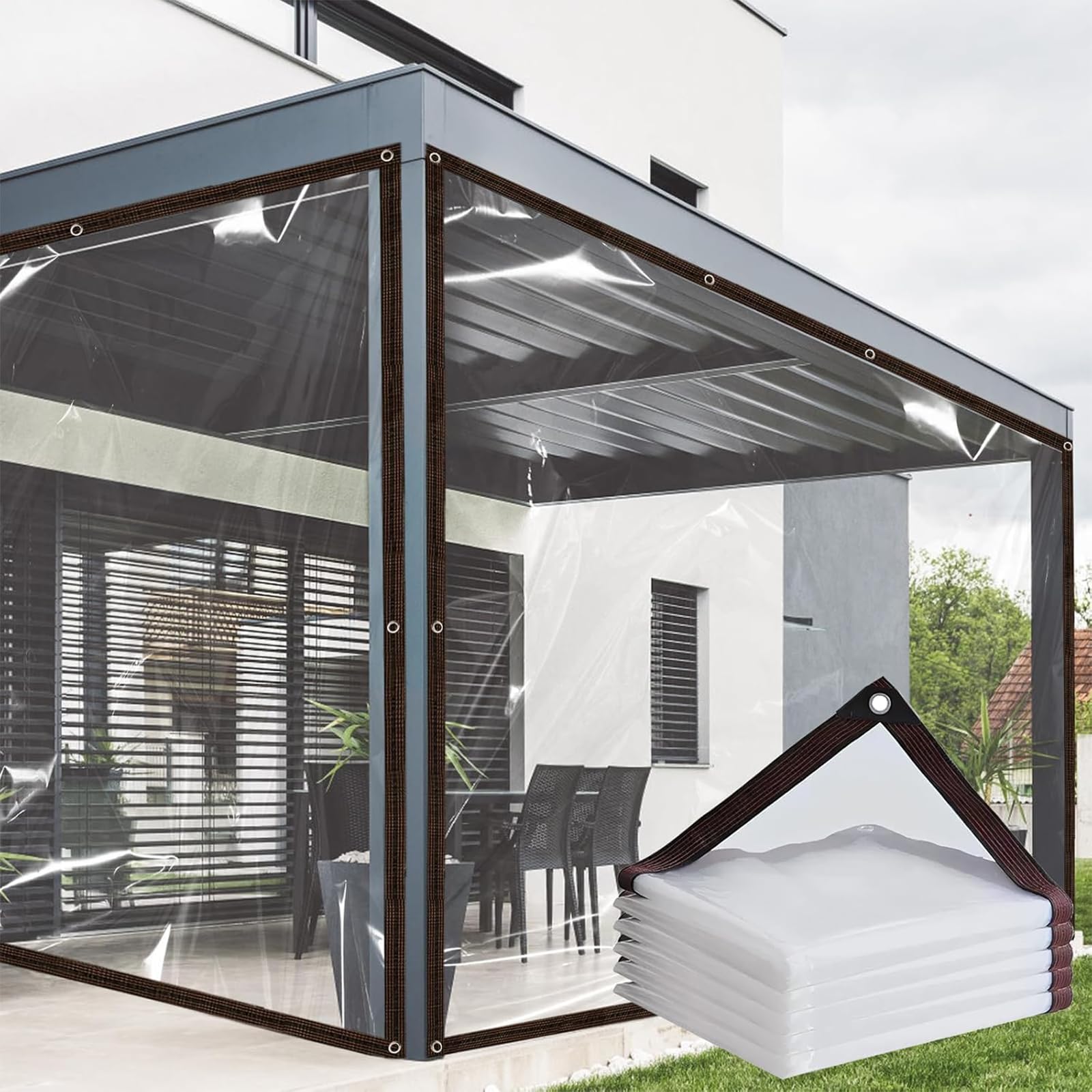 Gewebeplane 405 x 980 cm 80 G M², Durchsichtig UV Best Ndig, Wetterfest, Beständige & Reißfeste, Wind- Und Staubschutz, Transparent Plane mit Ösen, Allzweckplane für Außen, farblos