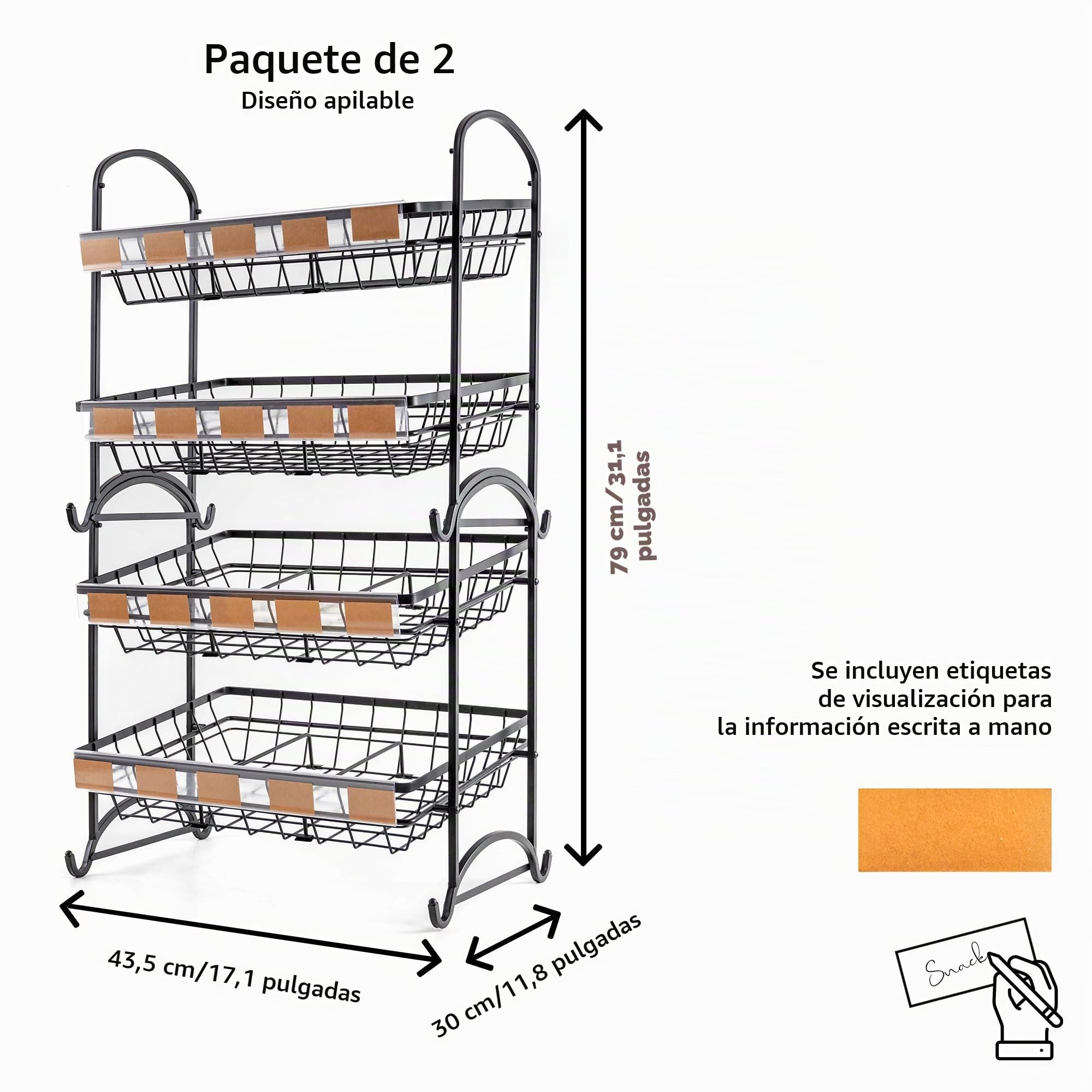 Estante de exhibición de dulces | Organizador apilable de dulces | Organizador de bocadillos para encimera | Estante de bocadillos y estante de chips para tiendas | Soporte de exhibición de bocadillos