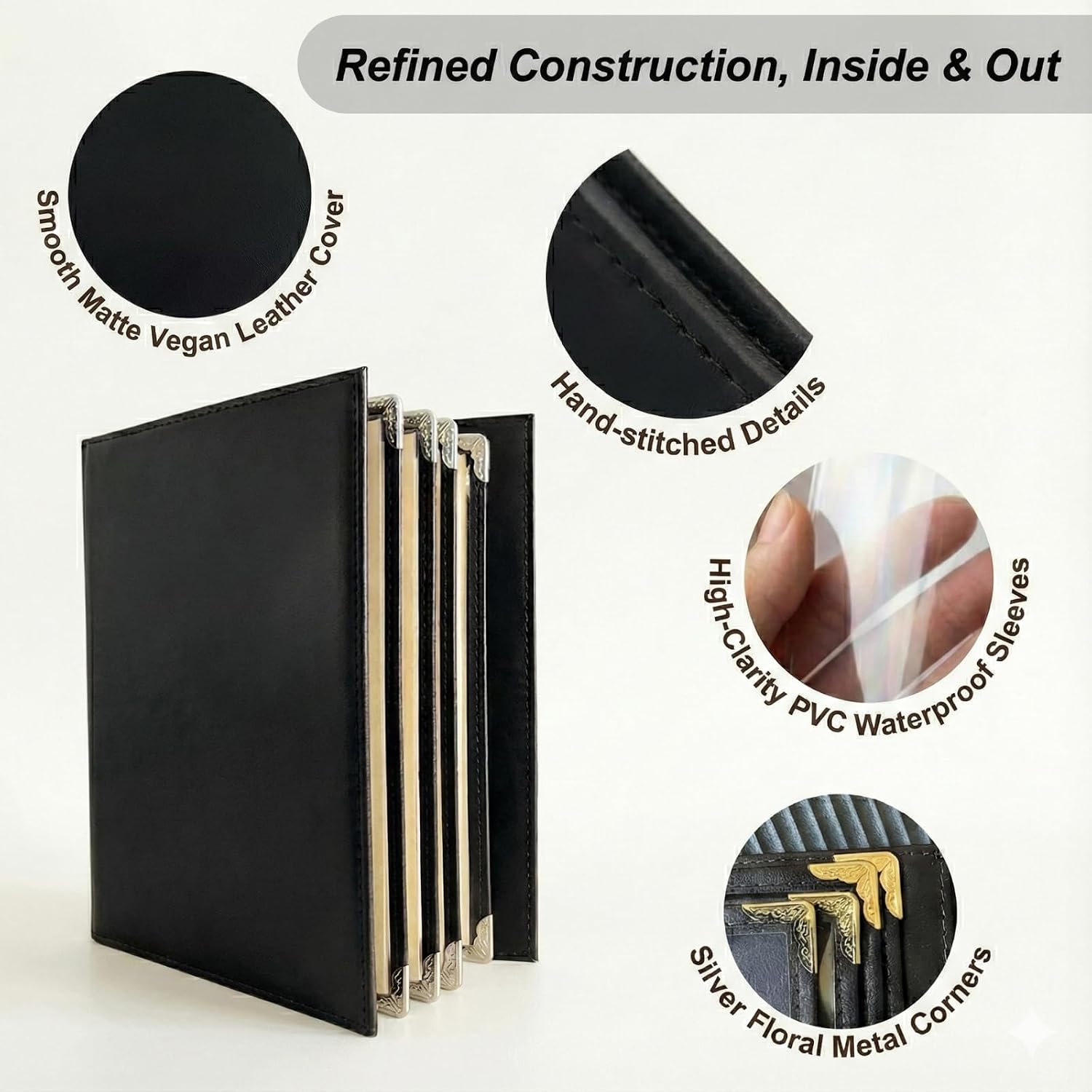 Restaurant Menu Covers 8.5 x 11, 2 Pack Menu Holder – Faux Leather Menu Book with Clear PVC Sleeves, 4 Page 8 View, Waterproof & Durable Menu Book for Restaurant, Bar, Café, Hotel