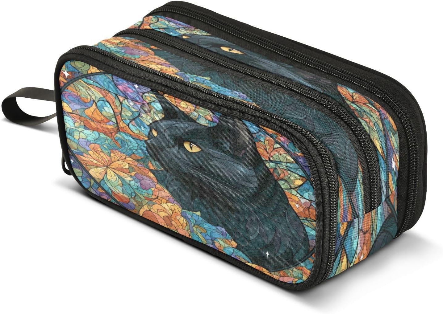 Large Capacity Stained Glass Cat Pencil Case Pouch Organizer