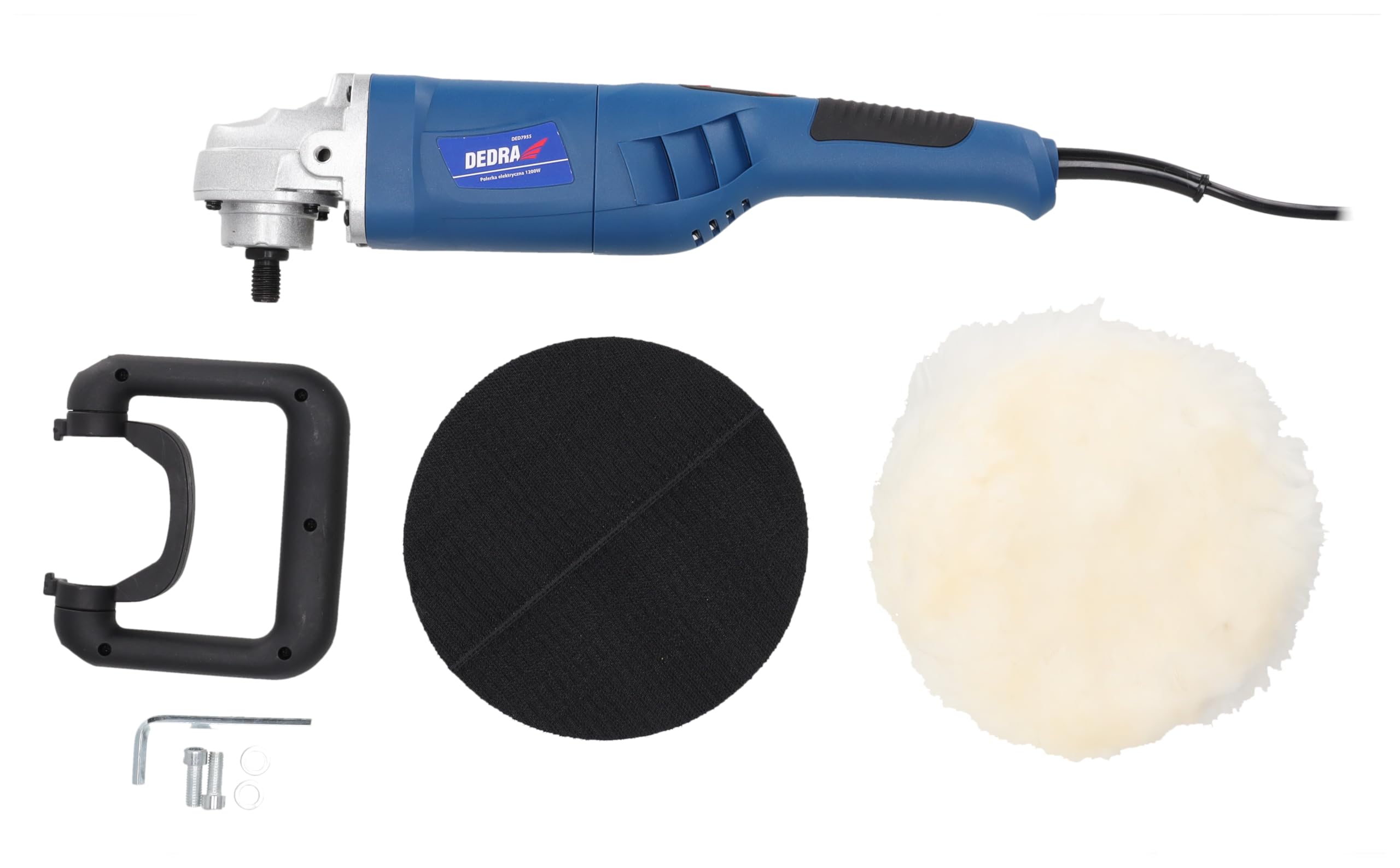 DEDRA Auto-Poliermaschine, elektrisch Leistung 1200 W, Polierteller 180 mm, 0-3000 U/min, Gewicht 2,8kg, langes Kabel 5m, mit digitaler Geschwindigkeitsanzeige