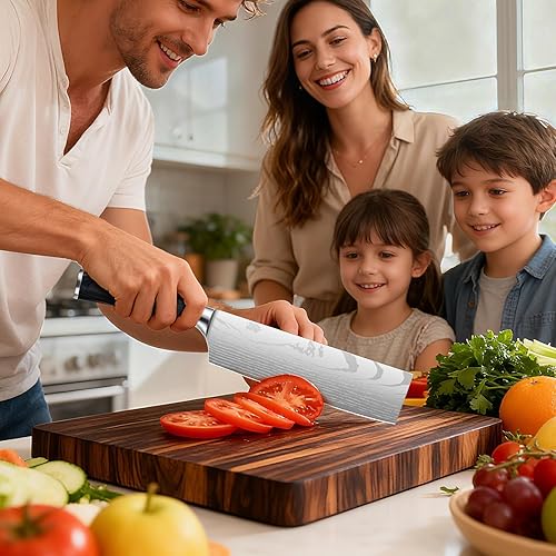 Miniatura 9 de Nakiri - Cuchillo de cocina de 7 pulgadas afilado para carne y verduras, cuchillo de chef asiático de Damasco para el hogar y la cocina con mango