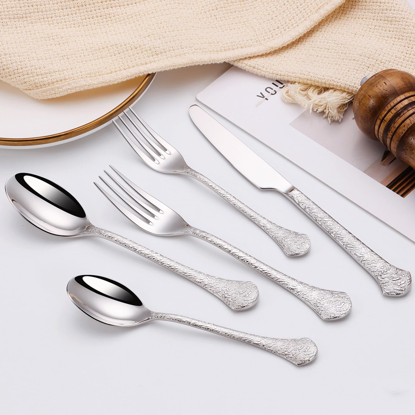Luxus Besteckset Besteck Set, 18/10 Edelstahl, Spiegel Poliert, Messer Gabel Löffel Enthalten Elegant Gesund Langlebig Geschirr Für Zuhause, Hotel, Restaurant, Neues Haus (Set C,20pcs)