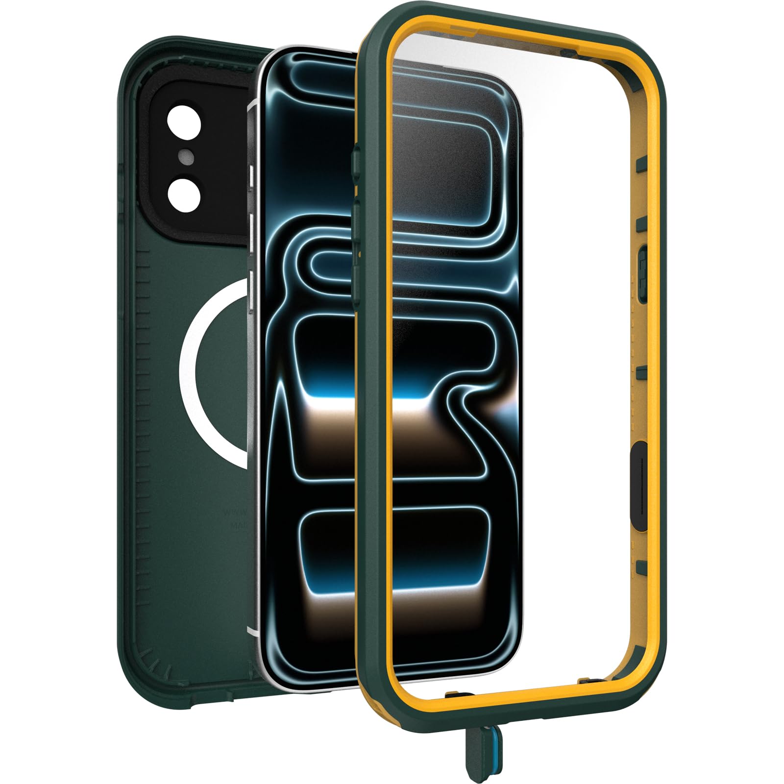 OtterBox Frē Series MagSafe cover per iPhone 17 Pro Max, resistente a acqua (IP68), shock, cover con protezione schermo integrata, 5x vs norme MIL-STD 810G, Verde
