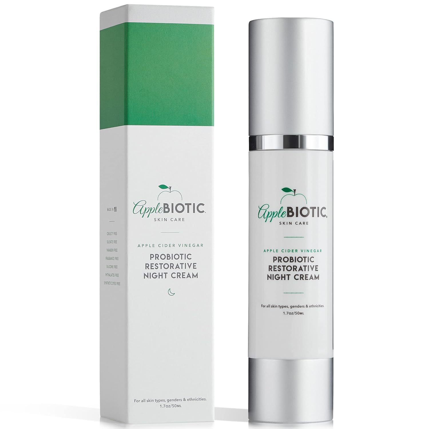 Apple Cider Vinegar Face Day & Night Cream Duo, Hydrating, Redness Relief Face Moisturizer Lotion For Dry, Oily, Sensitive Skin, Natural Green Tea, Chamomile, Skincare for men, women, teens