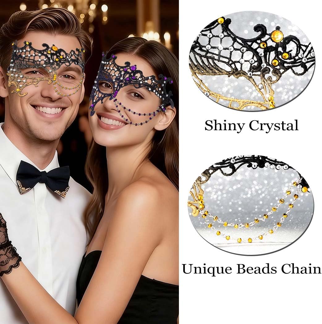 Masquerade Lace Mask for Women Rhinestone Half Mask Sparkle Beads Halloween Costume Party Face Masks