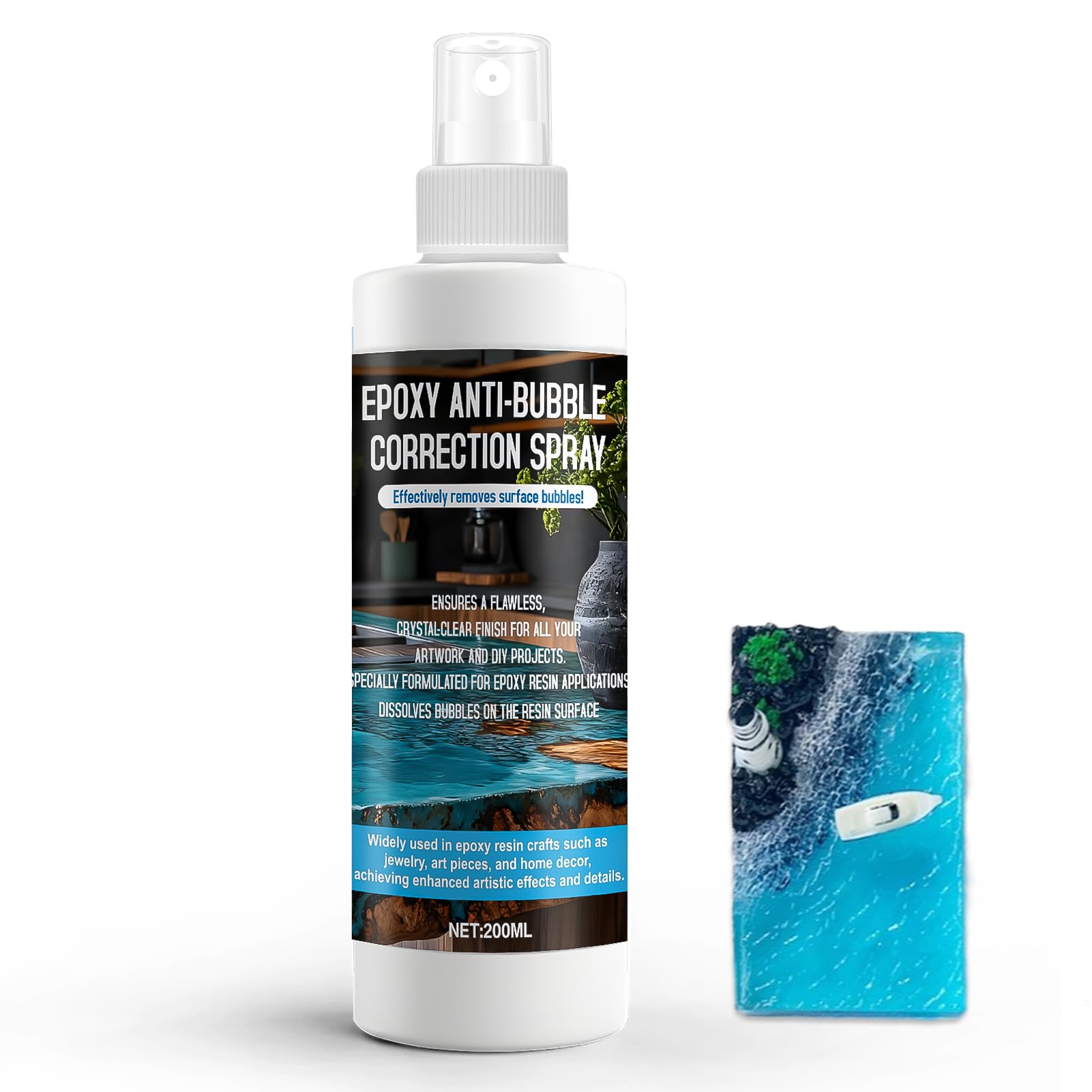 Spray Correttivo Anti-Bolle per Resina Epossidica, Rimuovi Bolle di Resina, Accessori per Tavoli in Resina e River Art - Rimuove Bolle D'aria Dalle Superfici in Modo Facile Efficace, 200ml