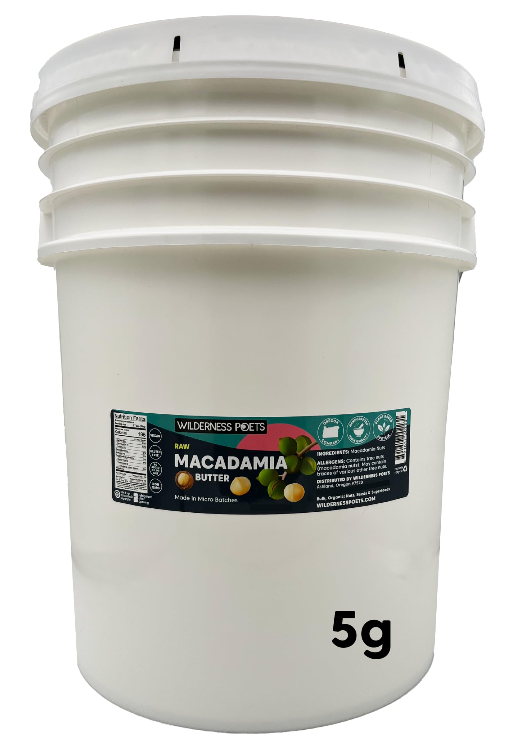 Wilderness Poets, Raw Macadamia Butter (640 Ounce - 40 Pound - 5 Gallon)