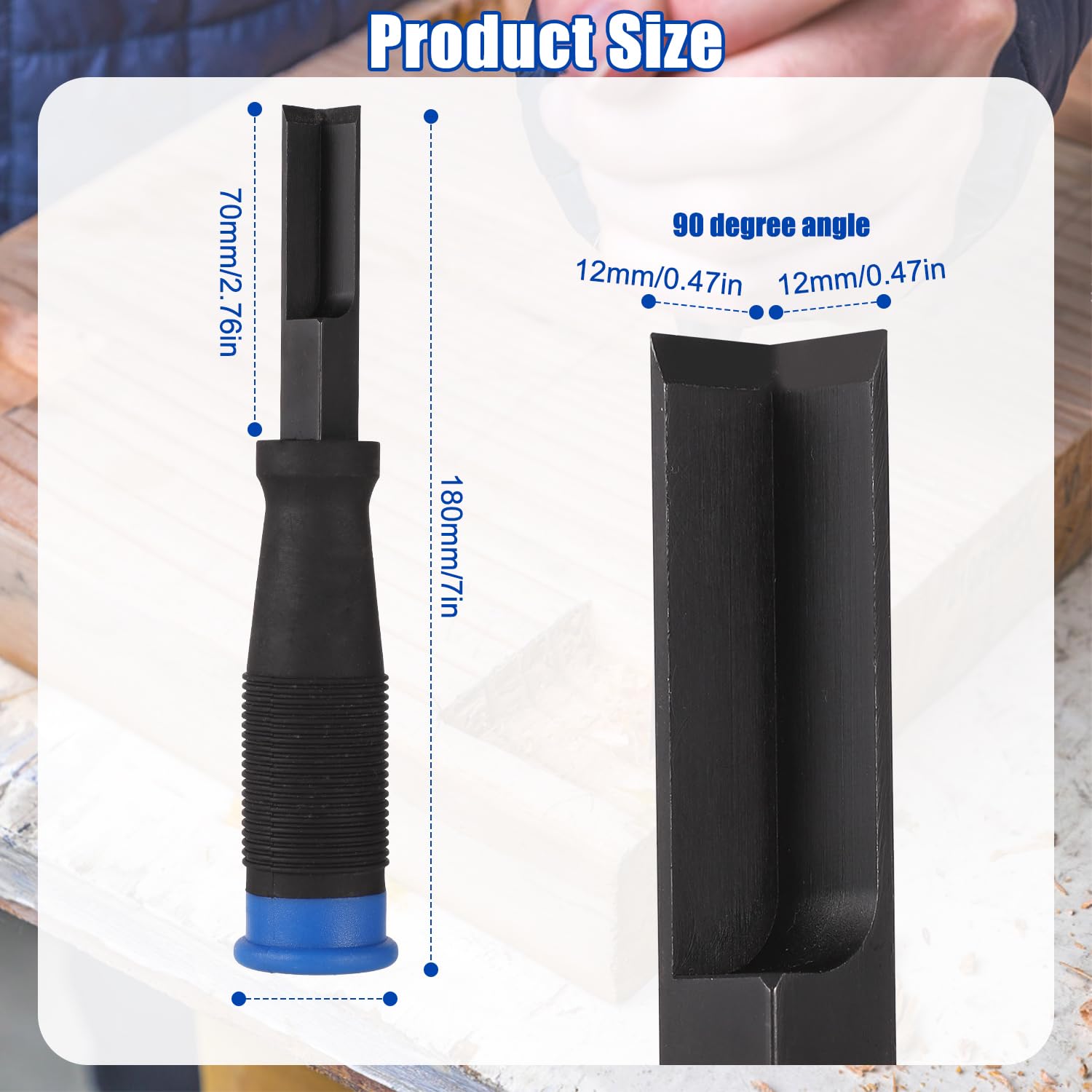 Right Angle Corner Chisel, 7.09x1.18 Inch Square Mortise Chisel with Anti-Skidding Handle Wood Squaring Sharp Carving Tool for Cutting Wood Sets Woodworking for Door Hinge Recess Installation Framing